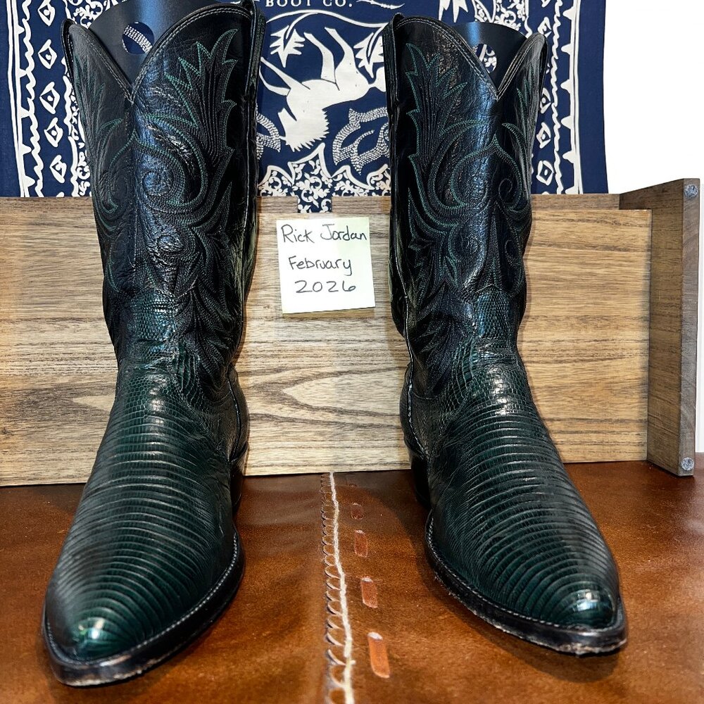 [SOLD] Dan Post Emerald Green Genuine Lizard Cowboy Boots in Men's size 11D